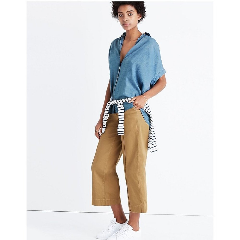 Madewell Central Drapey Button Front Shirt Size XS Bright Indigo Oversized